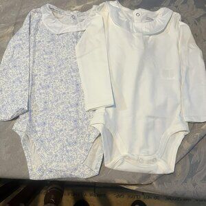 NWT Baby Girls' Long-Sleeve Ruffle Collar Bodysuit, Pack of 2